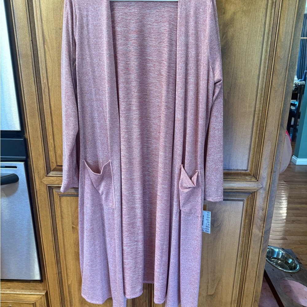 LuLaRoe NWT! Sarah style! Solid pinkish pocketed long sleeve long cardigan Large